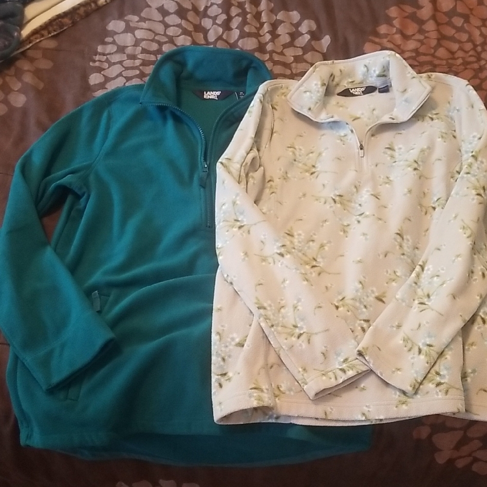 Lands' End Teal and Floral Fleece Tops